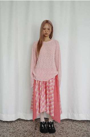 Check Tie Skirt (pink)