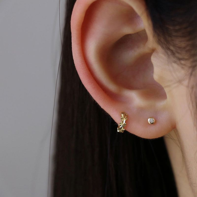 [single earring]14K gold cutting one-touch earring