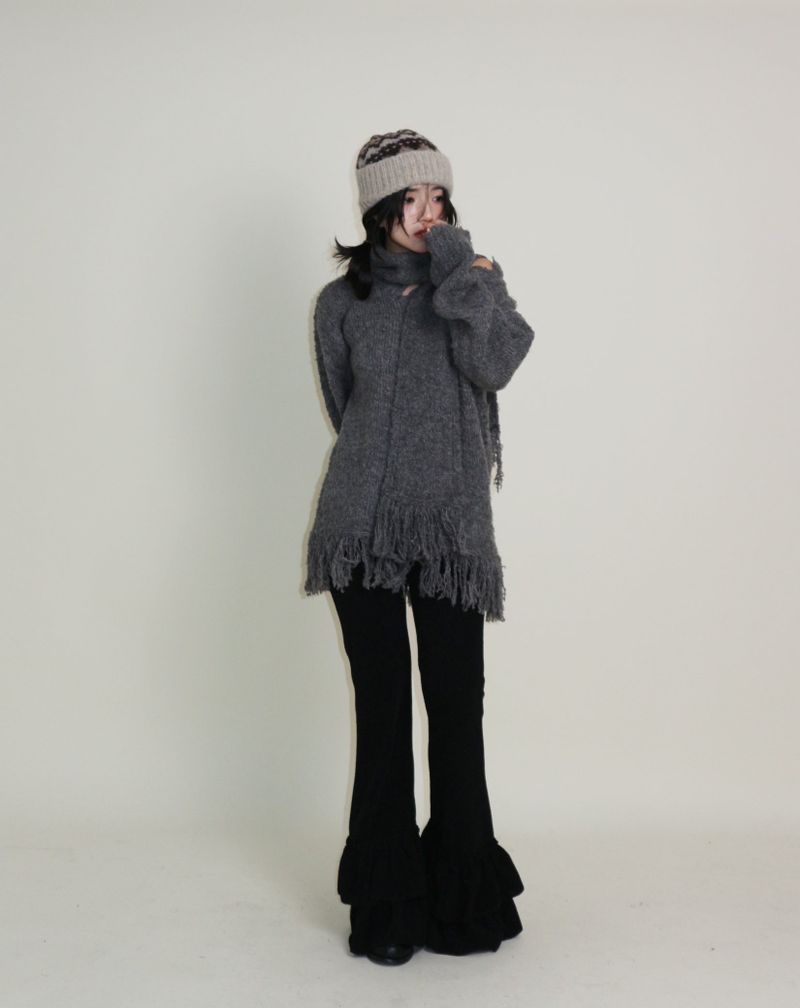 Puddle Demoor Tester Damage Long-Sleeved Knitwear Dress (Muffler Set)