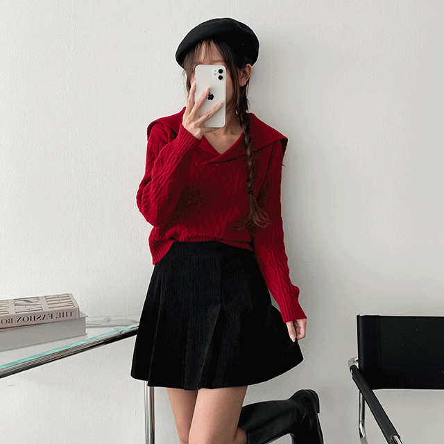 hijjoo（ハイチュー）の「Doré Sailor Open Collar Twisted Knitwear（Tops）」