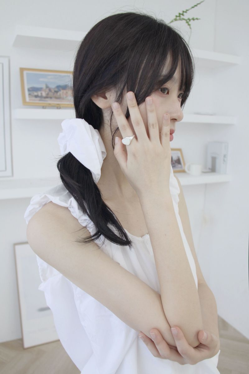 Heart bead silver ring