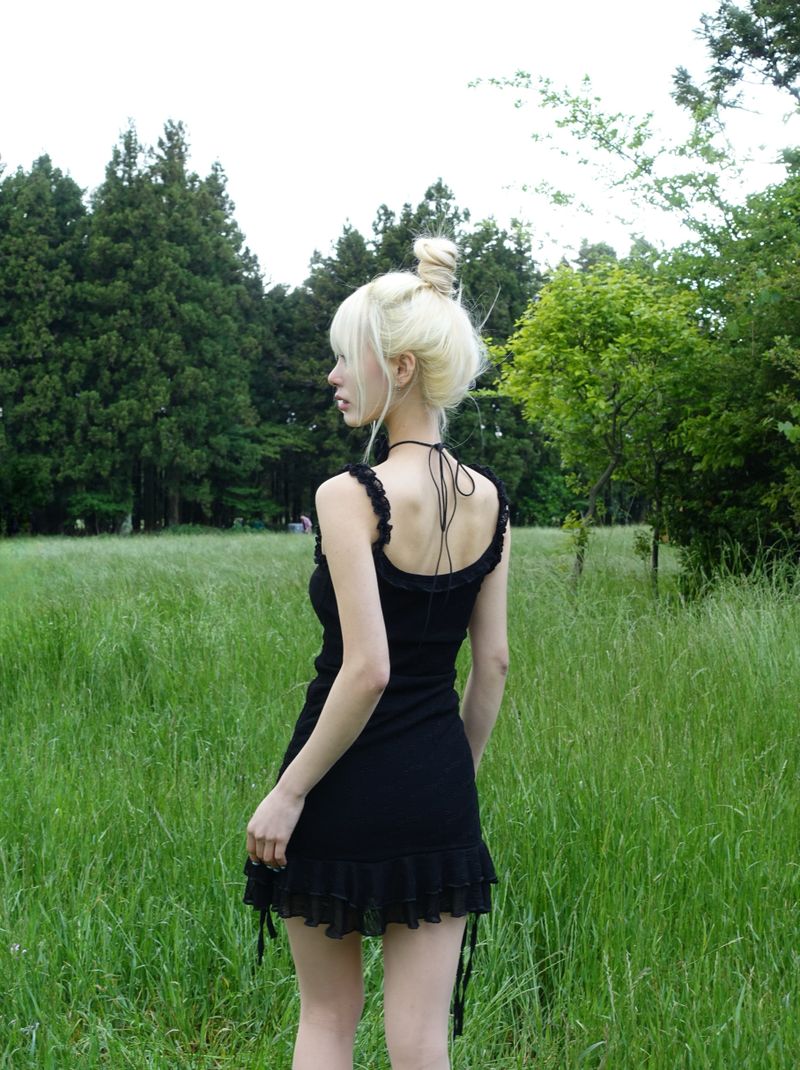 frill shirring mini dress
