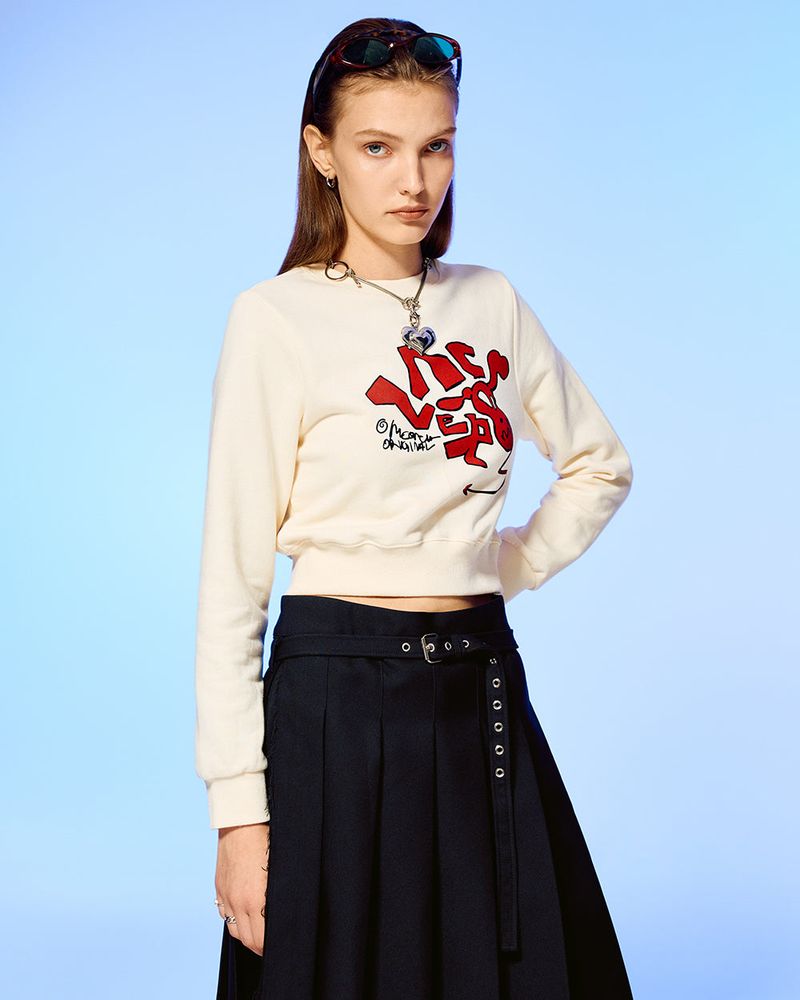 DEVIL HEAD LOGO CROP SWEATSHIRT-IVORY