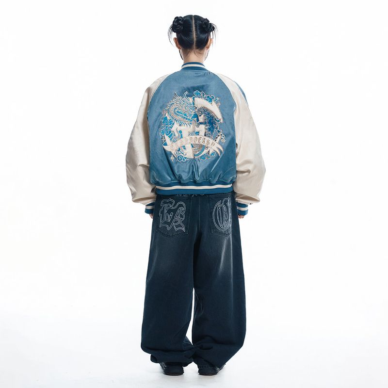 Lettering Wide Denim Pants - BLACK