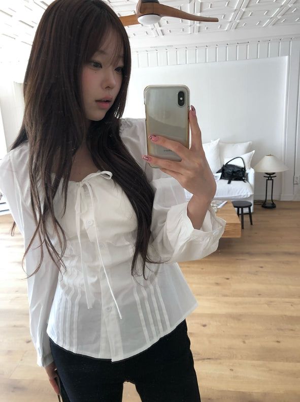 Kersey Ribbon Puff Pintuck Blouse