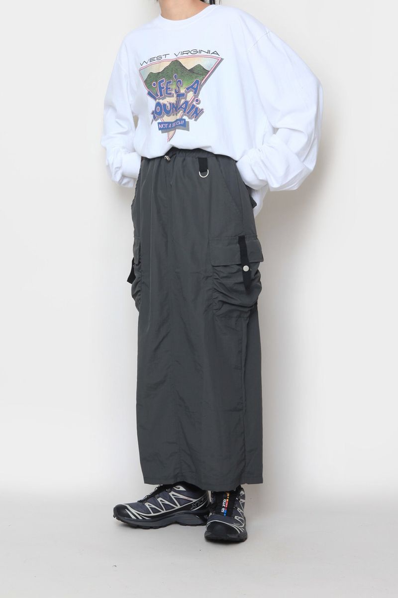 nylon long cargo skirt