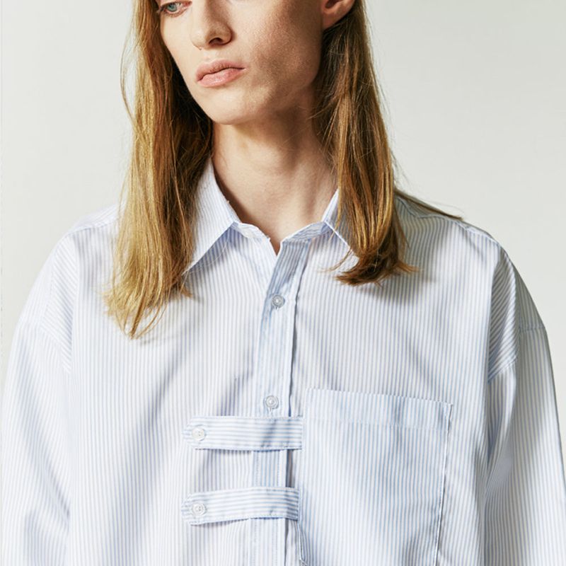 DOUBLE HOLDER STRAP STRIPE SHIRT SKY BLUE