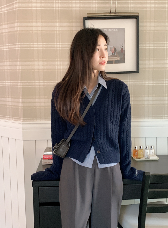Hidden Button Cable Wool Knit Cardigan (5color)