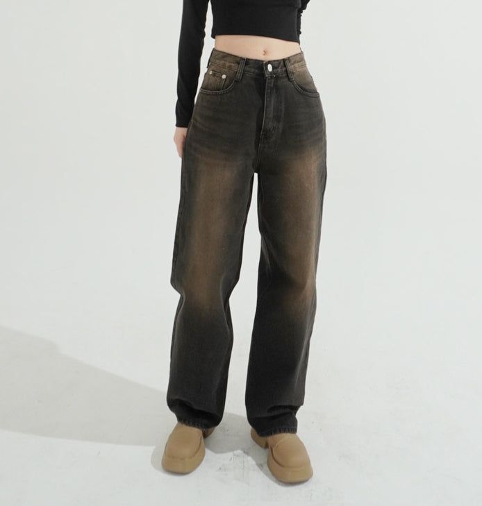 Brown Sand Brush Wide Denim Pants