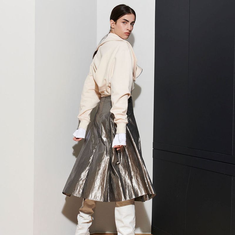  LINDA PLEATS SKIIRT, SILVER