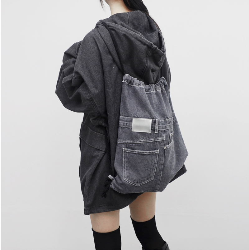 LINE denim string backpack