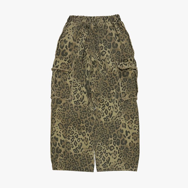leopard grunge wide pants_beige