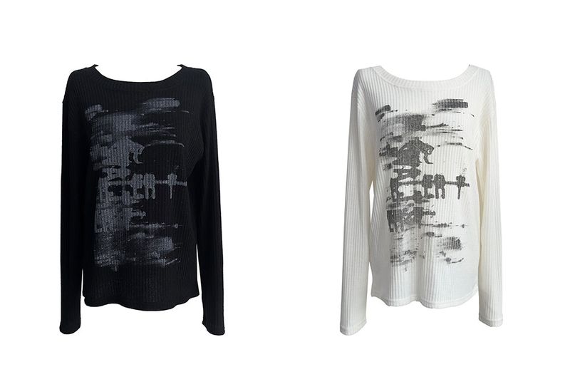 printed ribbed long sleeves (2color)