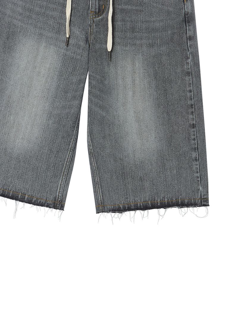 STRING CAPRI DENIM PANTS GREY