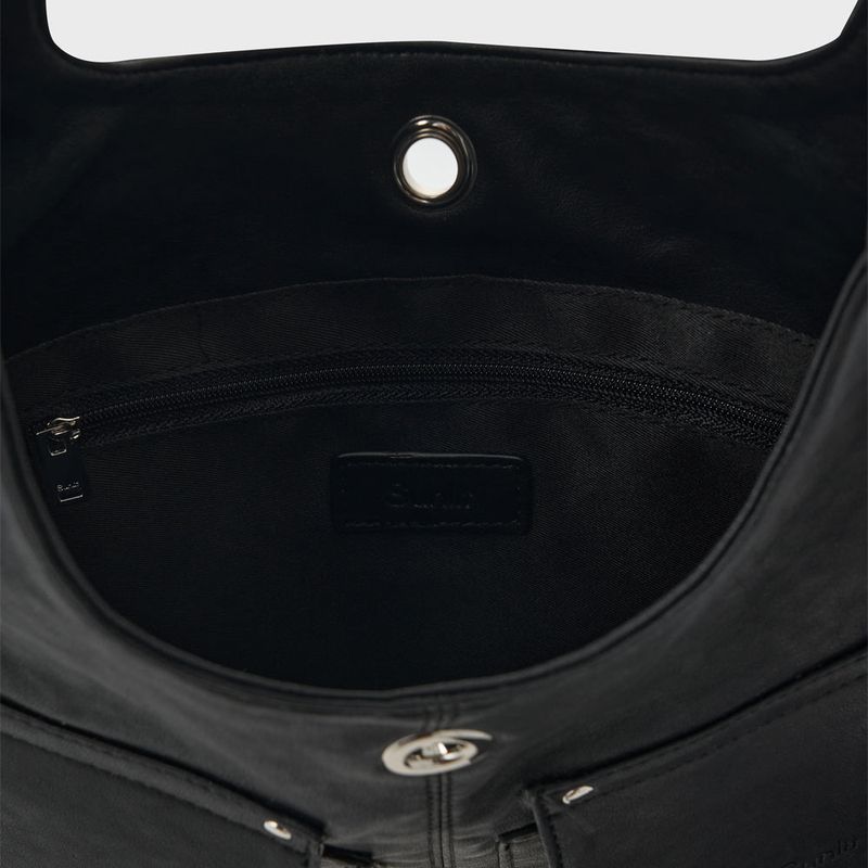 Leather 2 Pocket Flat Bag Set (Black)
