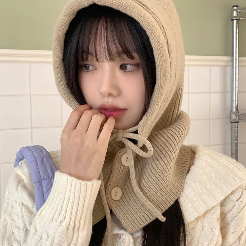 WONDER WONDER(ワンダーワンダー)の「Tenu two-button hoodie knit ribbon strap balaclava(Hats)」