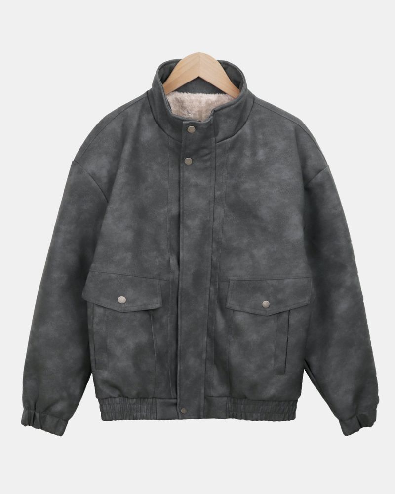 Puen High-Neck Fur Suede Jacket
