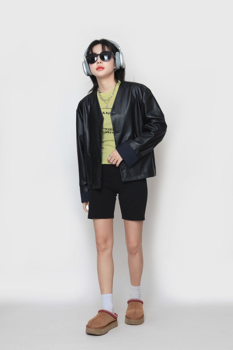 Crop leather cardigan