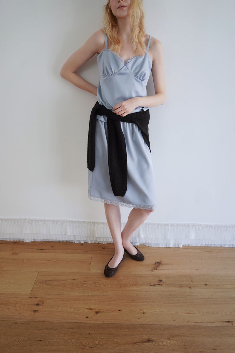 Satin midi skirt_skyblue