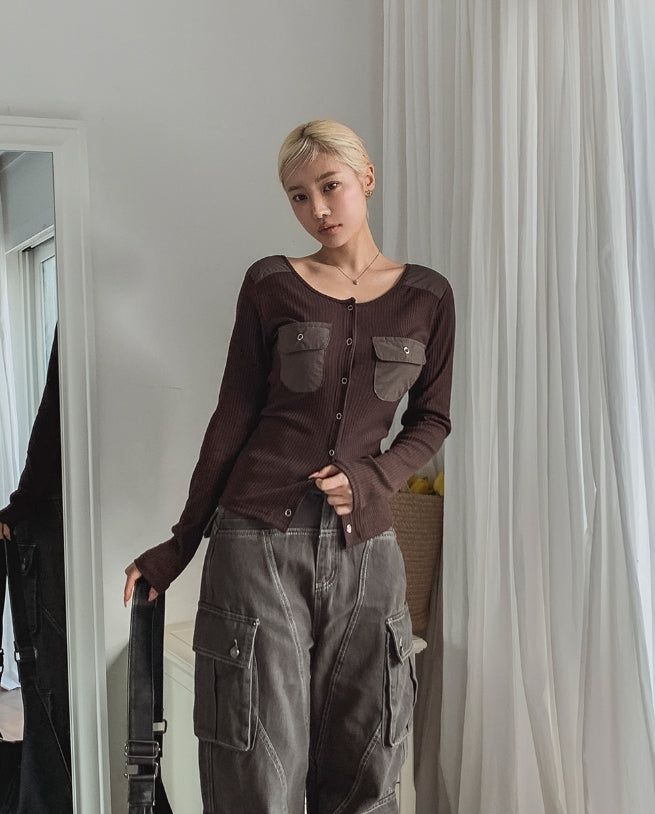 Torti cut stitch denim cargo pants
