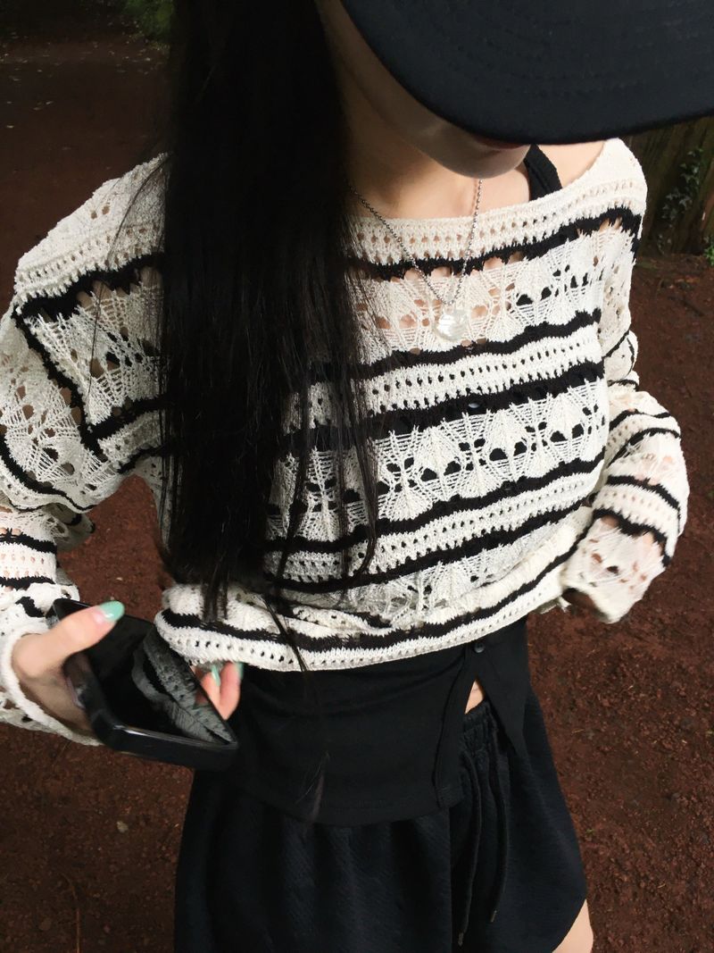 Ash boat neck striped mesh knit (5c)