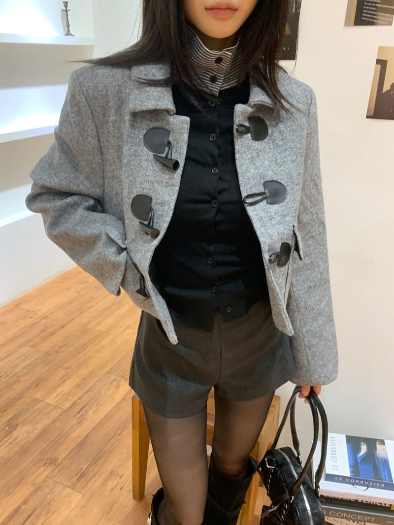 British Gray Duffel Button Quilted Crop Coat