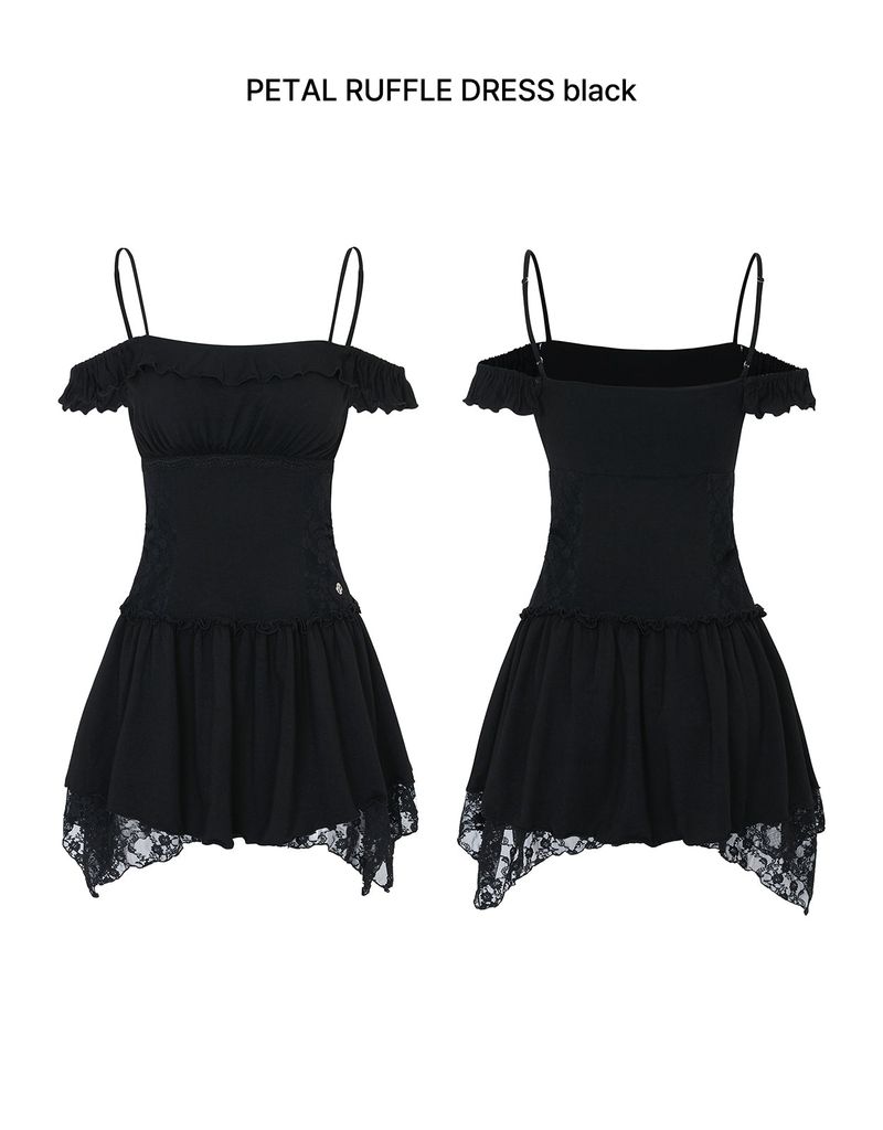 PETAL RUFFLE DRESS black