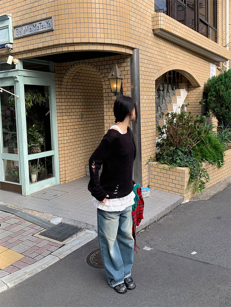 DAMAGE BOAT NECK LOOSE KNIT (3C)