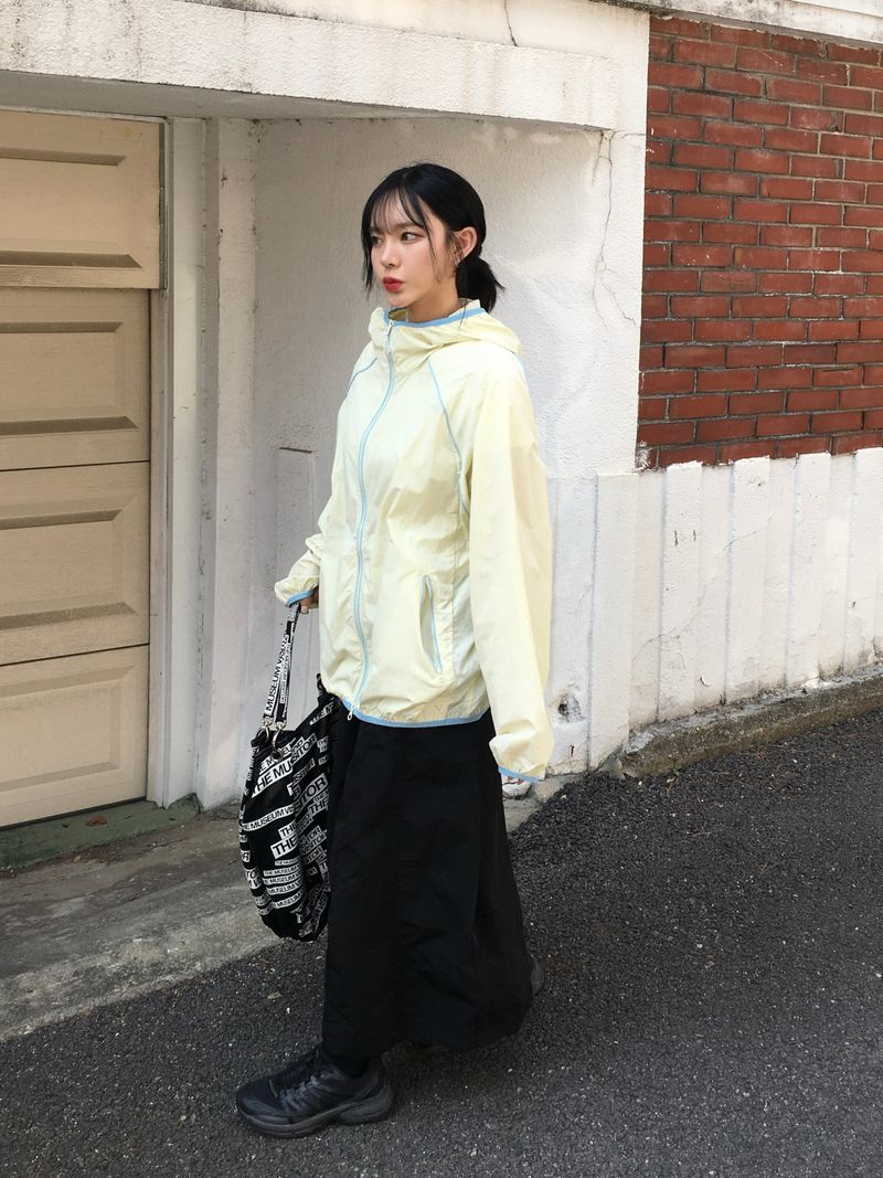Windy Nylon Banding Long Skirt (3c)