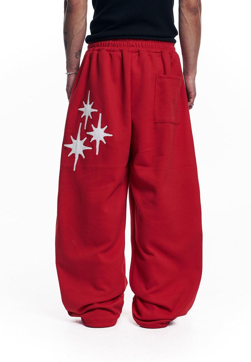 Star Piping Track Balloon Sweat Pants - Red