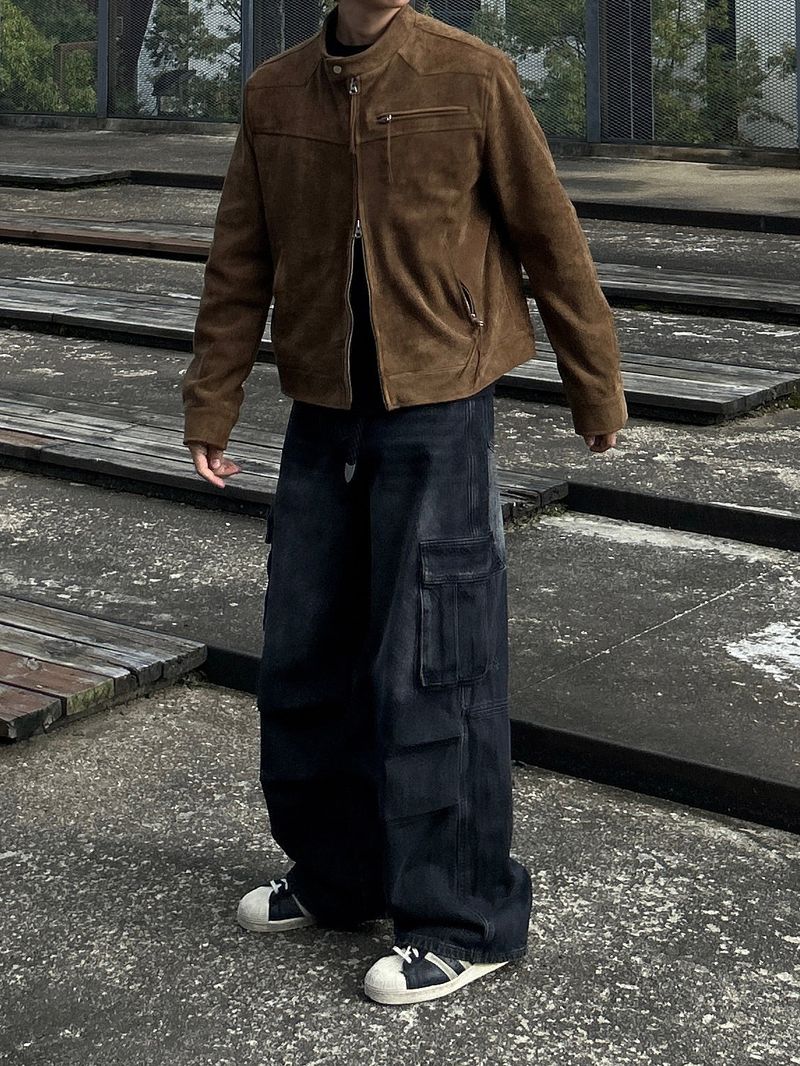 (MADE) ONE PICK WESTERN BIKER SUEIDE JACKET-BROWN