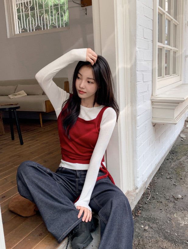 Non-Fade Back Line Wide Denim Pants