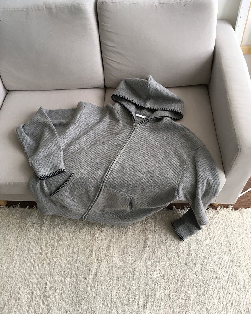 Stitch Knit Hood Zip-up