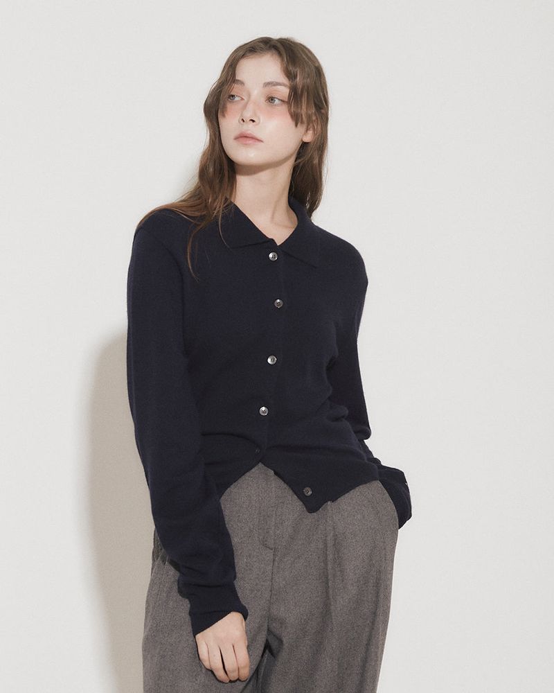 CASHMERE COLLARED CARDIGAN [NAVY]
