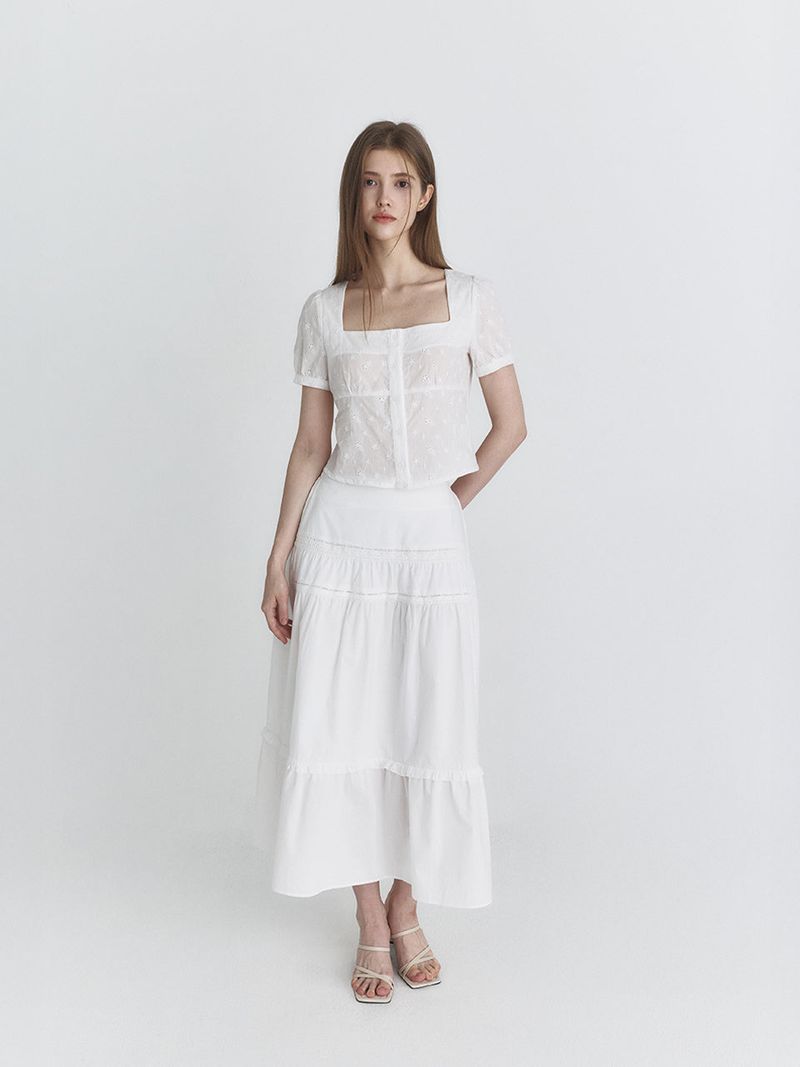 Floral square blouse (Ivory)