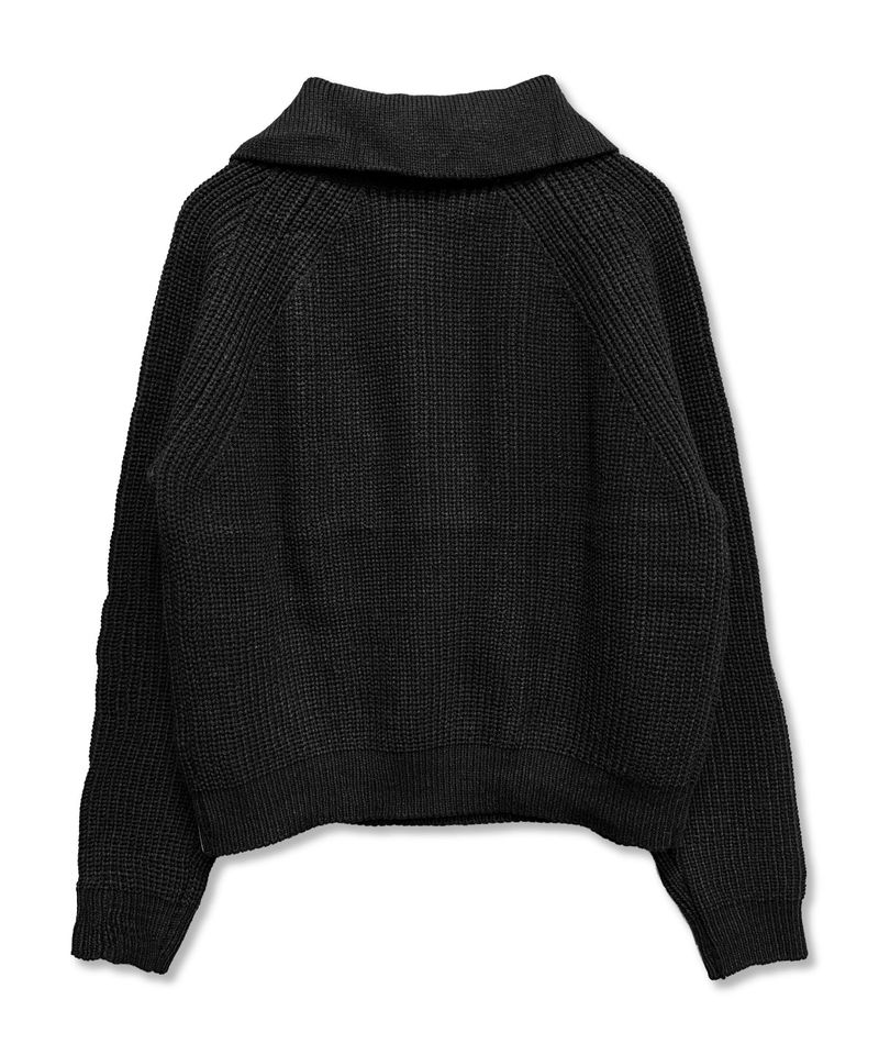 Oblique Collar Cross Button Knit_Black