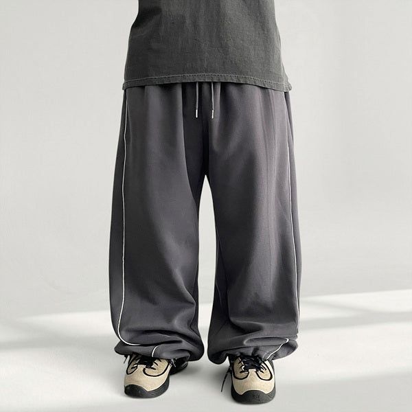 Hearts waistband side pintuck hem string wide training pants (4 colors)