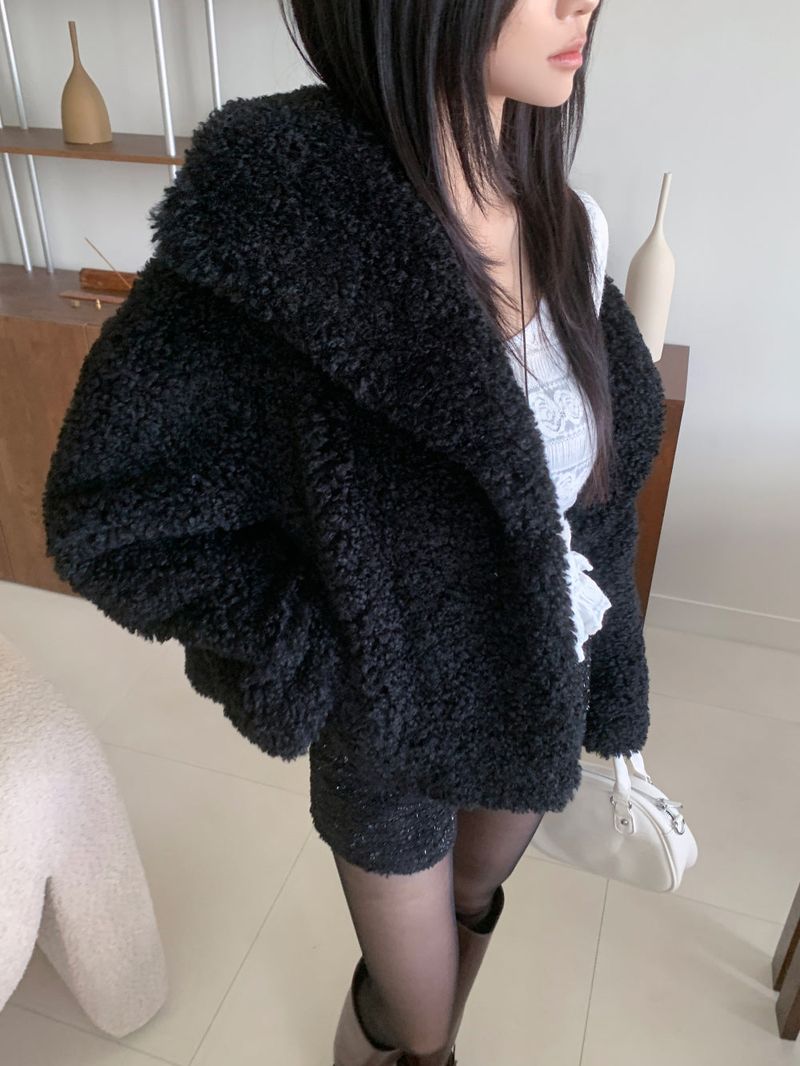 Teddy Hug Fuzzy High Neck Fur Jacket