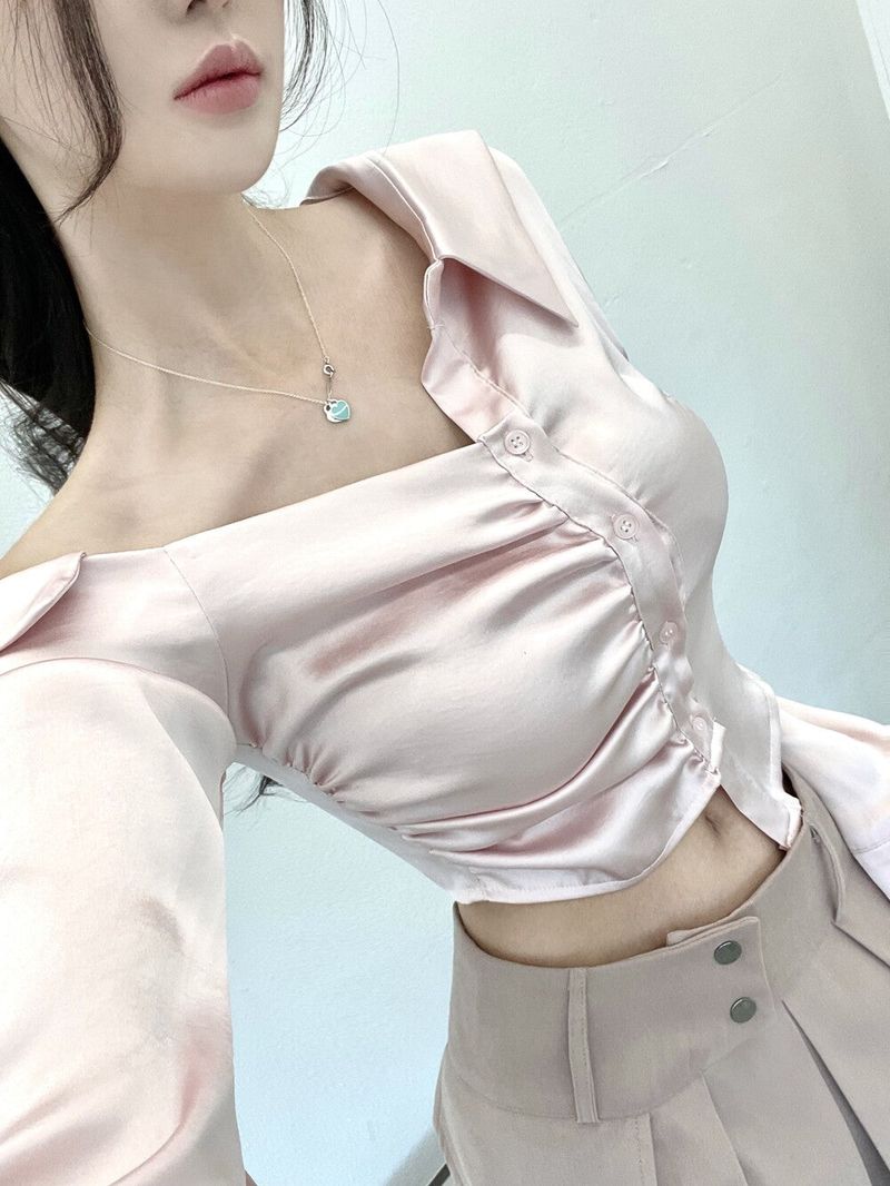 Seow（ソウ）の「1128. Satin one shoulder slim crop sh (3color)（Tops）」