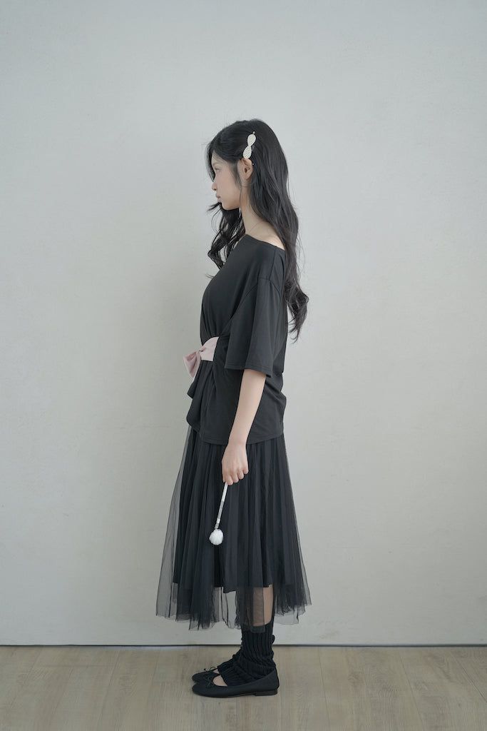 ビッグリボンストラップルーズトップス - black