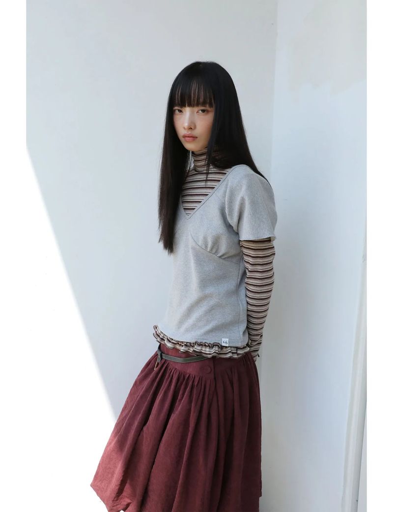 WRAP SHIRRING TOP(GREY)