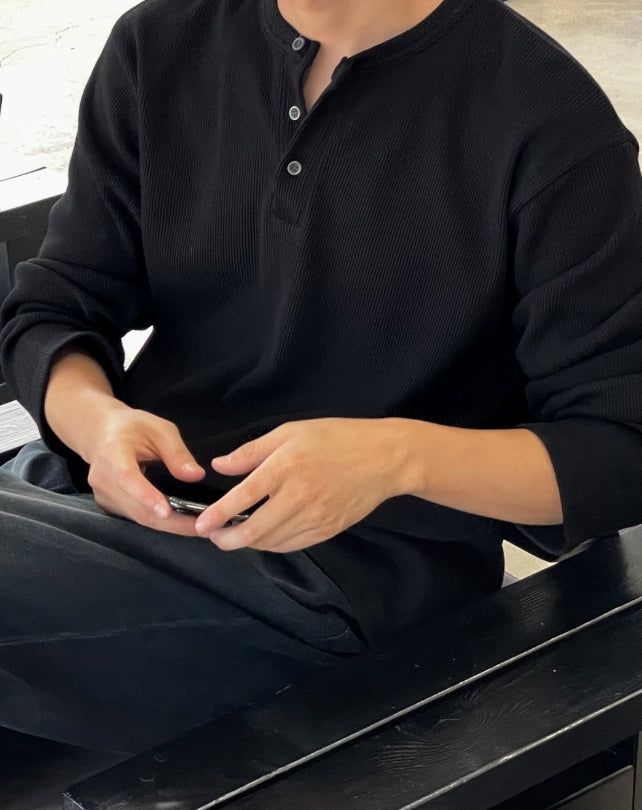 Kitsa Henley Neck Waffle T-Shirt