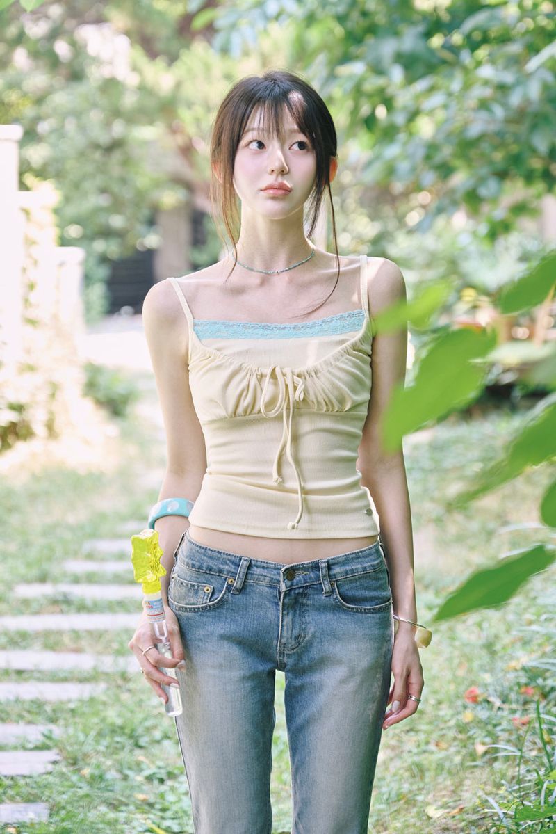 ZANNE（ザンヌ）の「[MADE] Fromdi Ribbon Shirred Lace Sleeveless（Tops）」