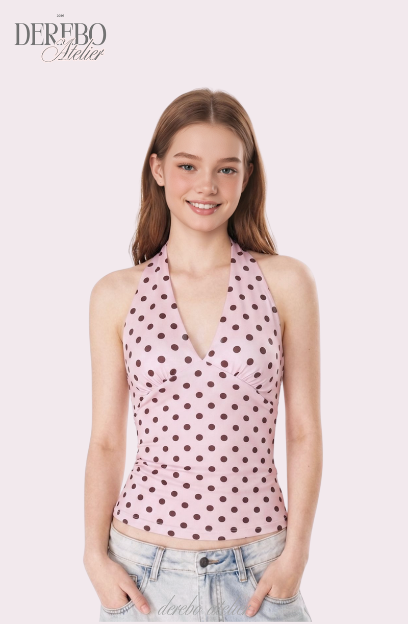 Pink dot halter neck sleeveless top