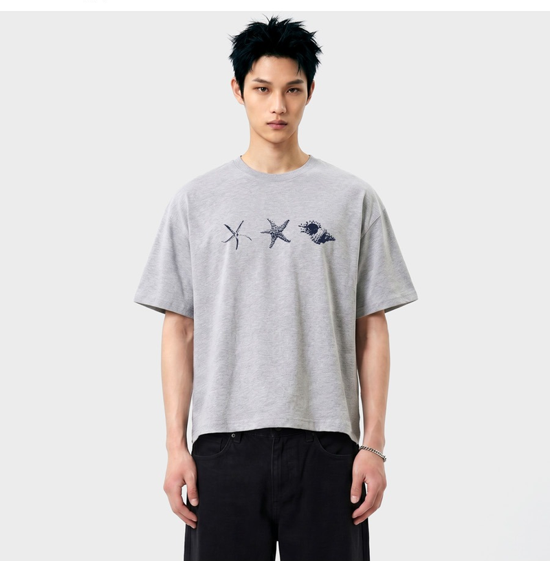 UNDEROFF（アンダーオフ）の「Men's Cotton Short Sleeve Crop Tee Marine Objet Melange（Tops）」