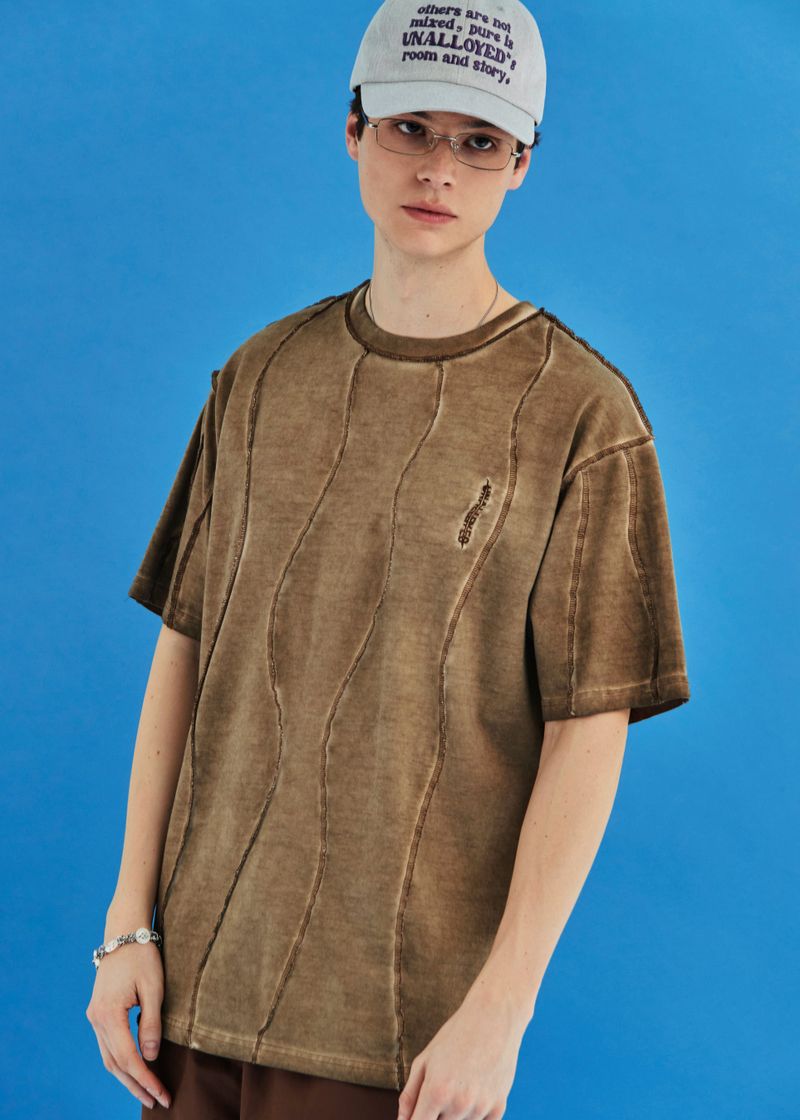 DYED WAVE OVERLOCK T SHIRT / BEIGE