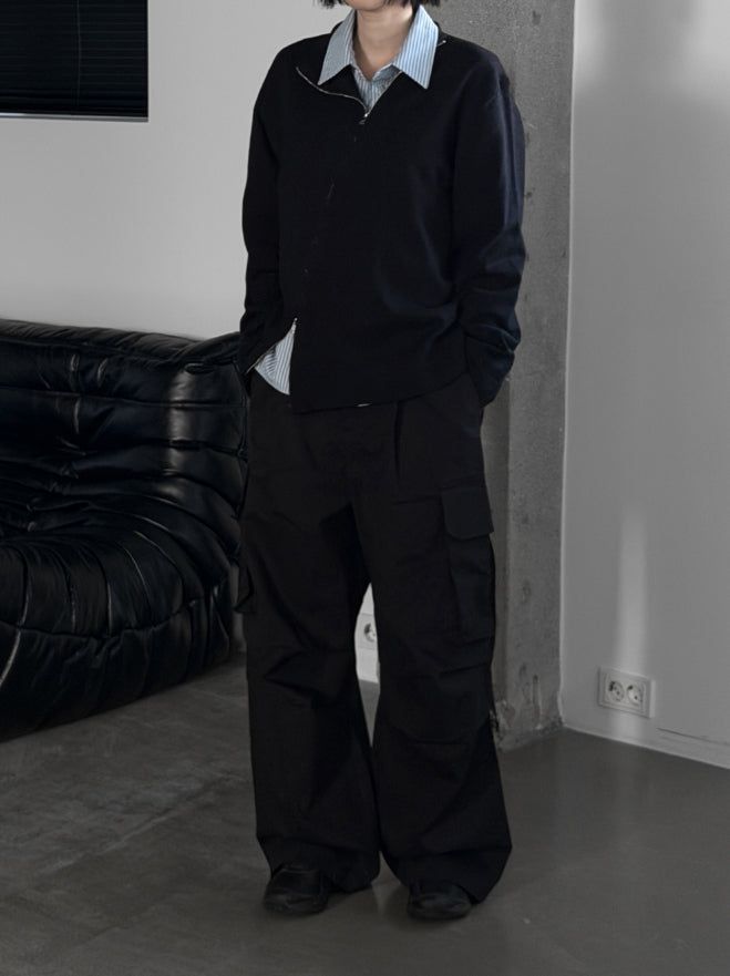 (unisex) Oblique two-way knit zip-up
