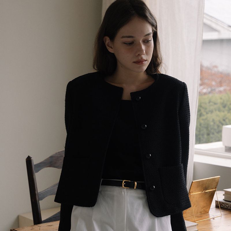 Minimal Tweed Jacket - Black