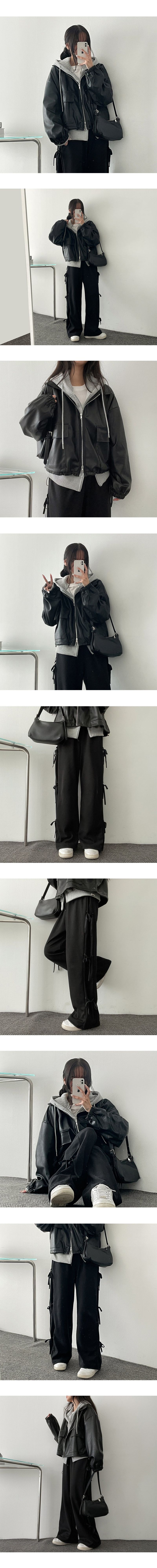 Pelo Leather String Pocket Collar Jacket