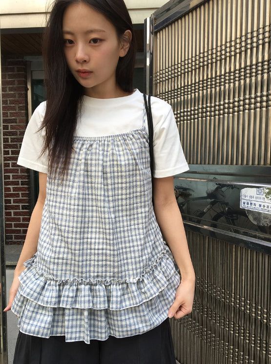 BAON（バオン）の「Yuhari Check Tiered Bustier Sleeveless Blouse（Tops）」